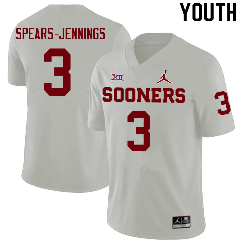Youth #3 Robert Spears-Jennings Oklahoma Sooners College Football Jerseys Sale-White - Click Image to Close